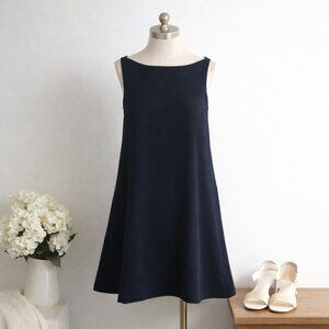 THEORY Black Linen A‑Line Dress | Sleeveless Classic Minimalist | Pockets | 6